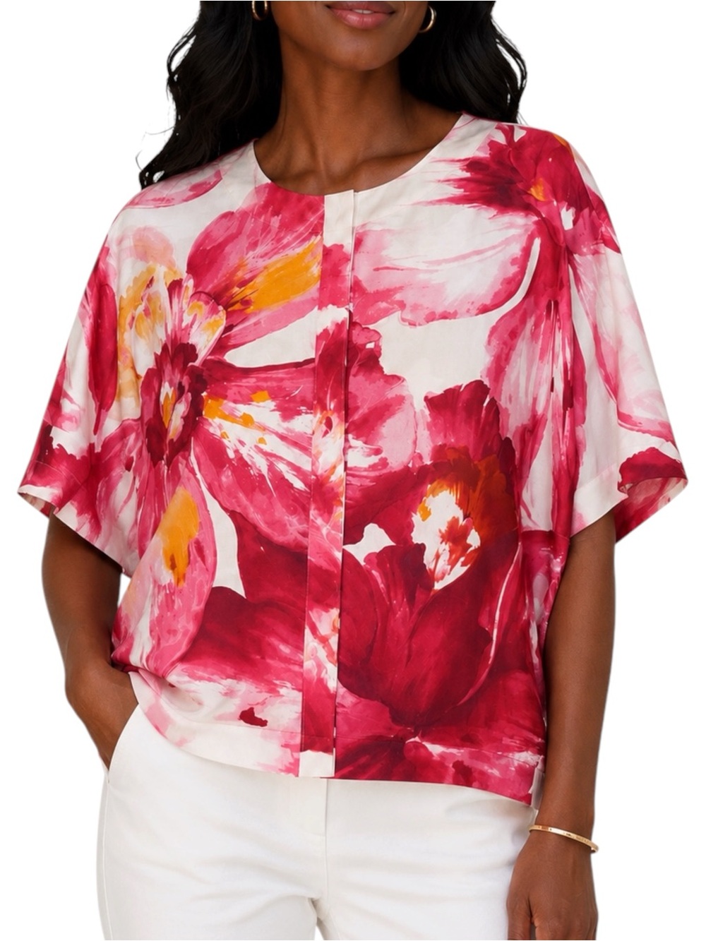 LAFAYETTE 148 NEW YORK Rose Floral Silk Blouse Medium